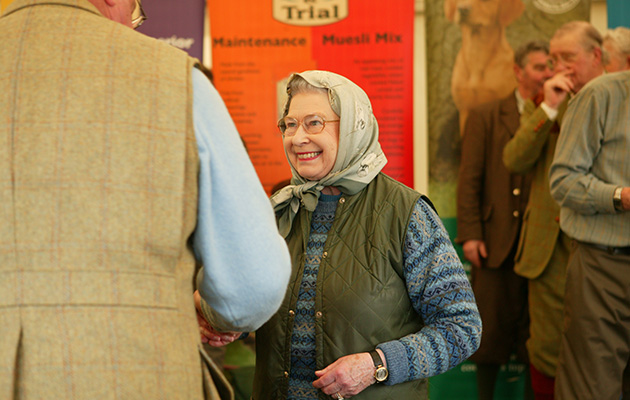 Her Majesty The Queen with gifts presented to her on the final day Dec 2007. Retriever Championship Windsor Great park.
