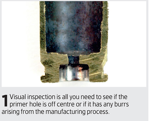 Check primer hole uniformity in bullets