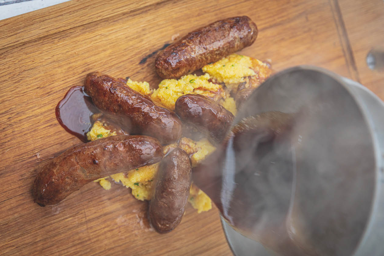 Venison chorizo sausages with truffled polenta